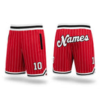 Custom Red White Pinstripe White-Black Authentic Basketball Shorts