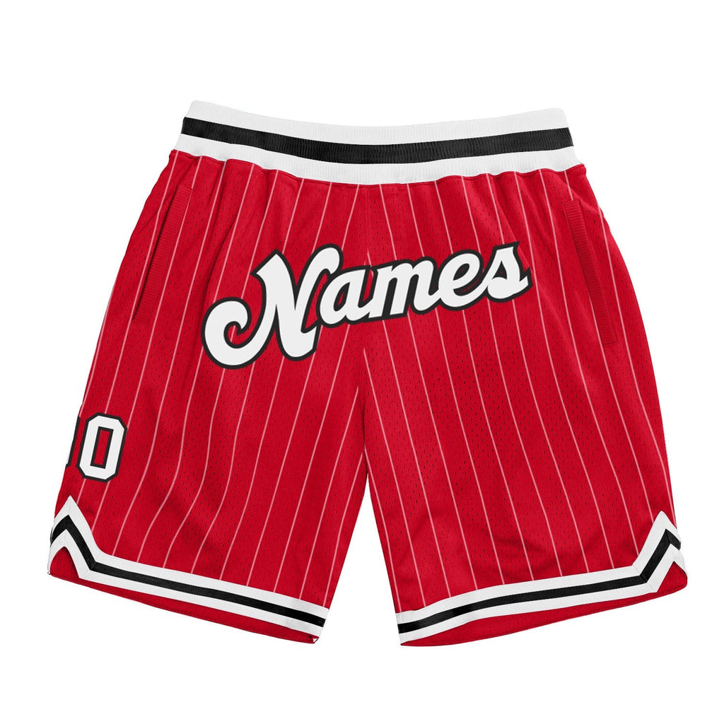 Custom Red White Pinstripe White-Black Authentic Basketball Shorts photo 1