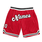 Custom Red White Pinstripe White-Black Authentic Basketball Shorts photo 1