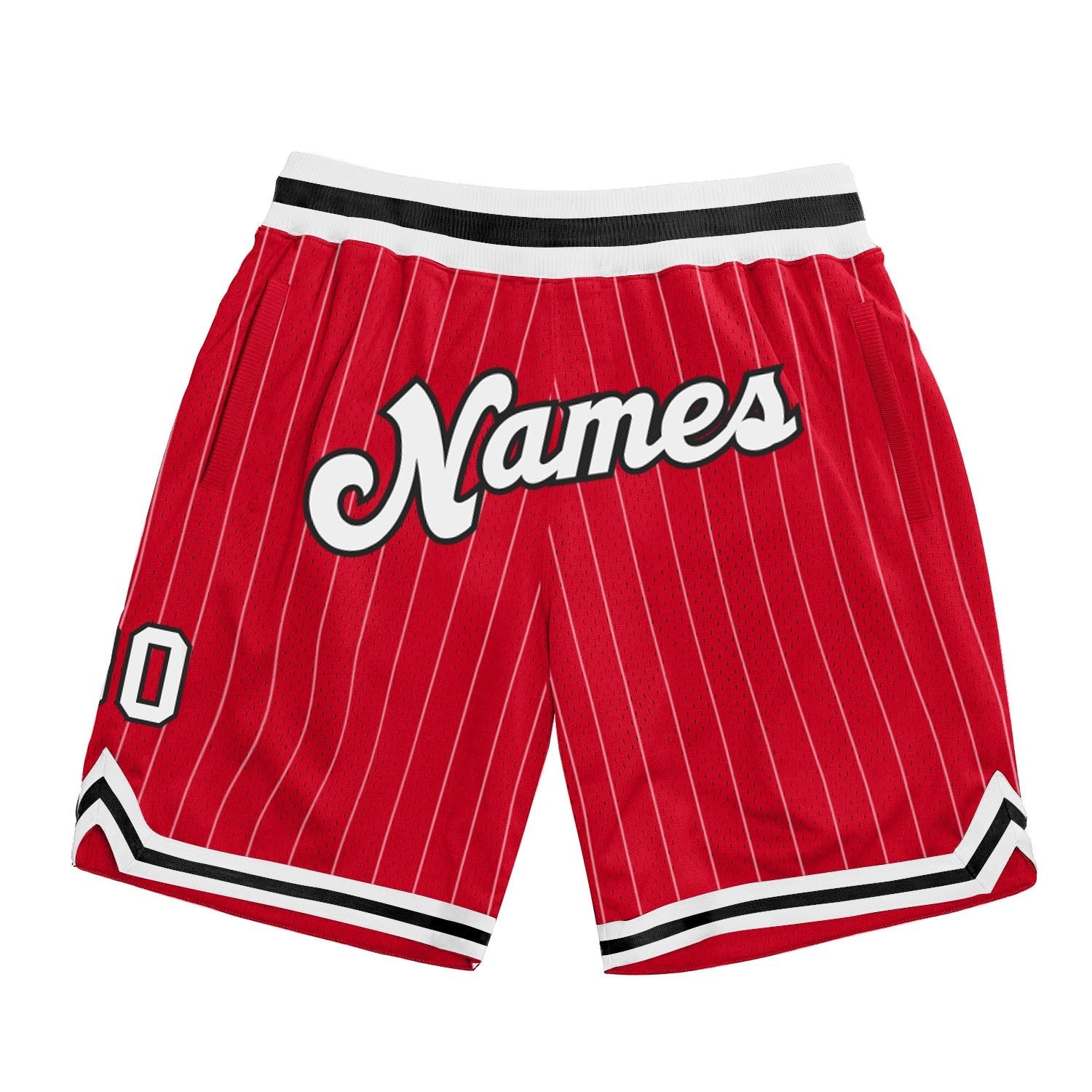 Custom Red White Pinstripe White-Black Authentic Basketball Shorts photo 1