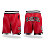 Custom Red White Pinstripe Black-White Authentic Basketball Shorts