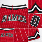 Custom Red White Pinstripe Black-White Authentic Basketball Shorts detail