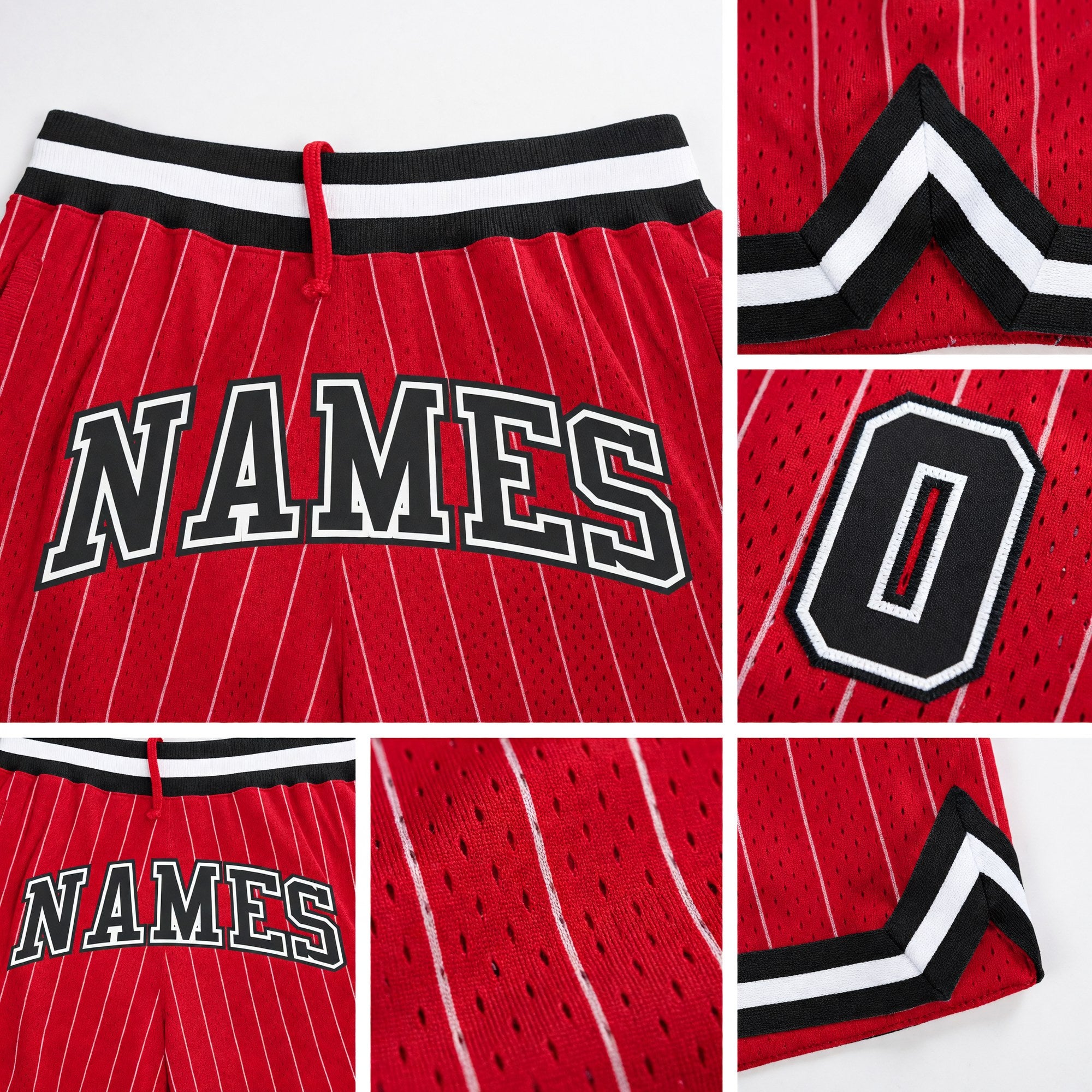 Custom Red White Pinstripe Black-White Authentic Basketball Shorts detail
