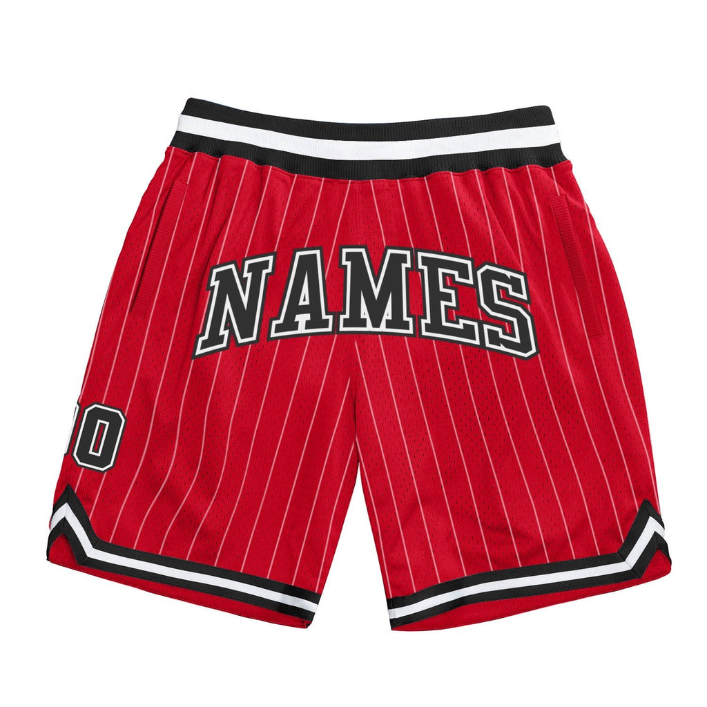 Custom Red White Pinstripe Black-White Authentic Basketball Shorts photo 1