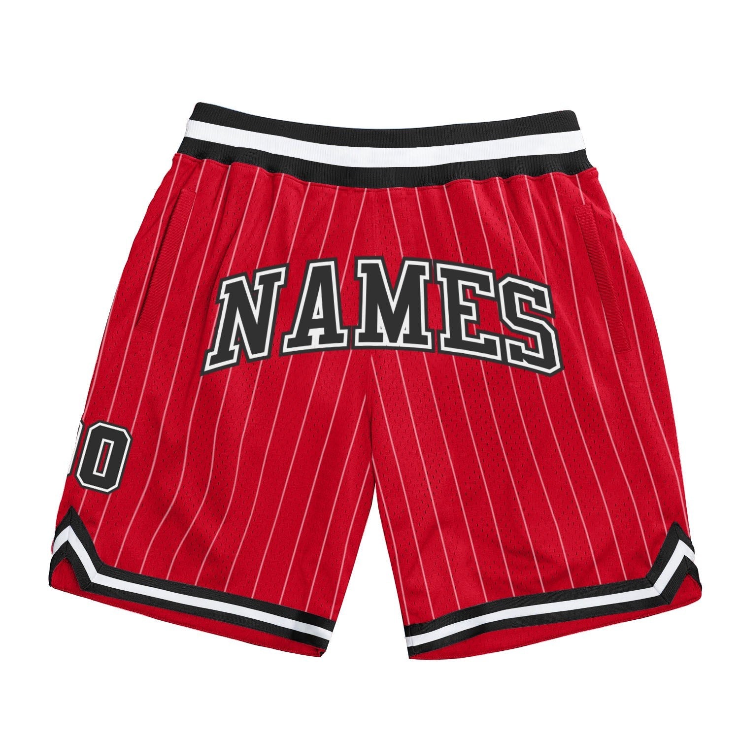 Custom Red White Pinstripe Black-White Authentic Basketball Shorts photo 1