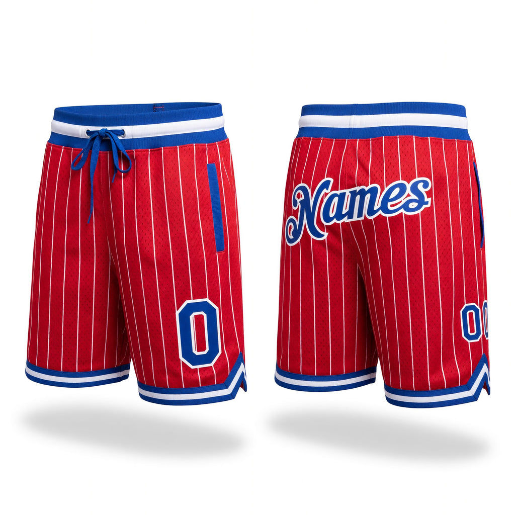 Custom Red White Pinstripe Royal-White Authentic Basketball Shorts
