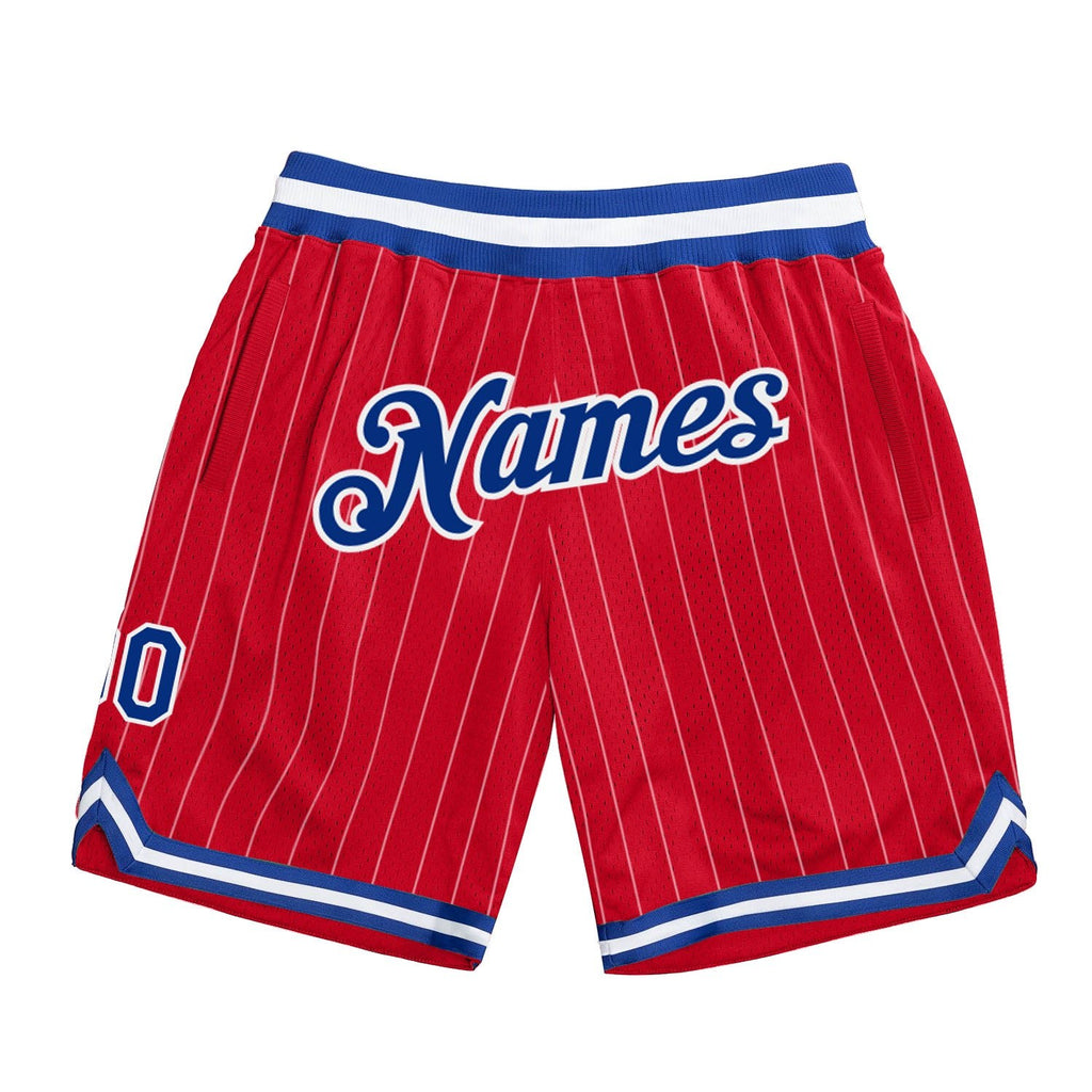 Custom Red White Pinstripe Royal-White Authentic Basketball Shorts photo 1