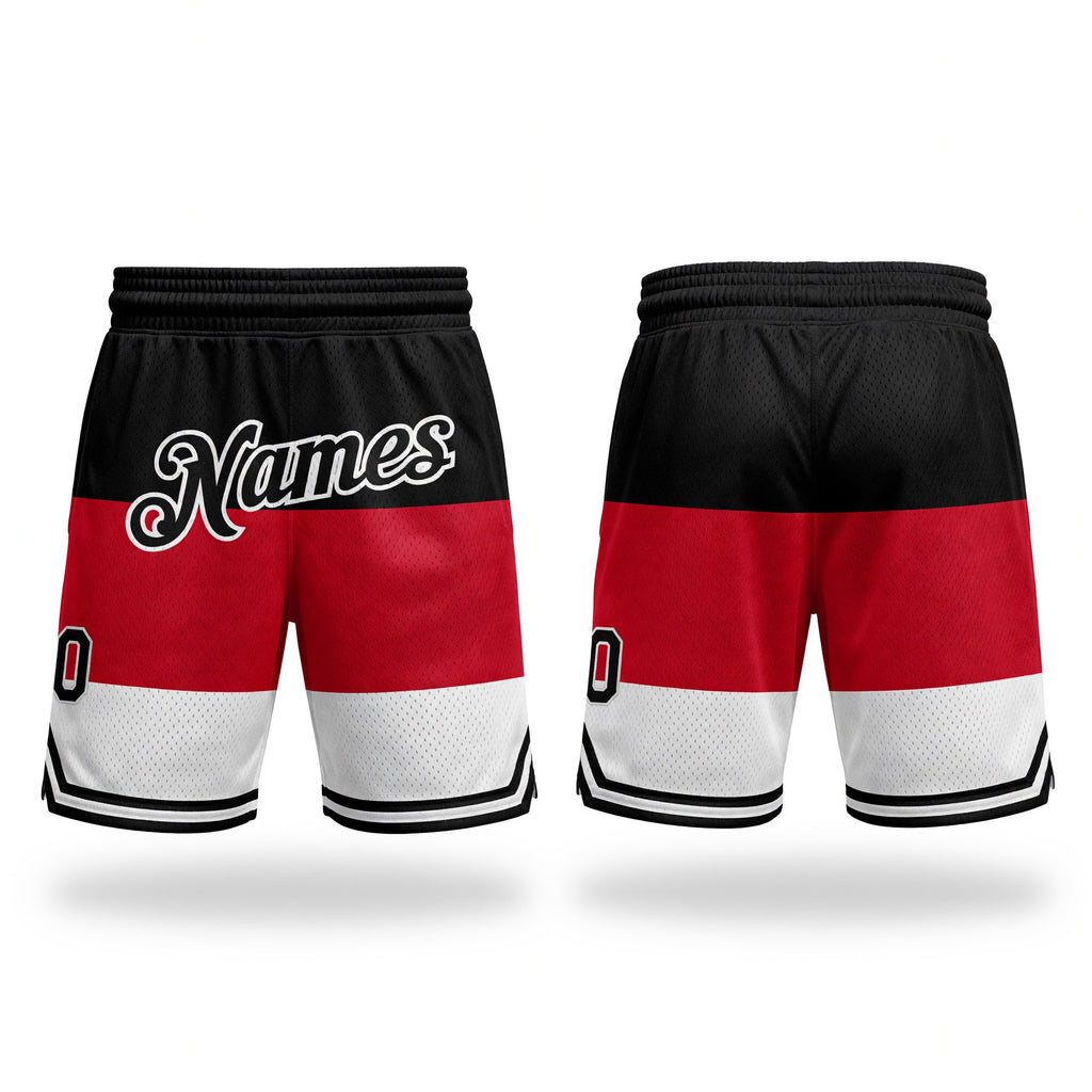 Custom Red Black-White 3D Pattern Design Multicolor Authentic Basketball Shorts