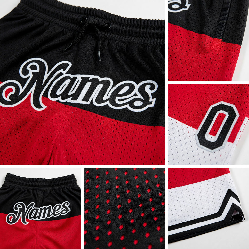 Custom Red Black-White 3D Pattern Design Multicolor Authentic Basketball Shorts detail