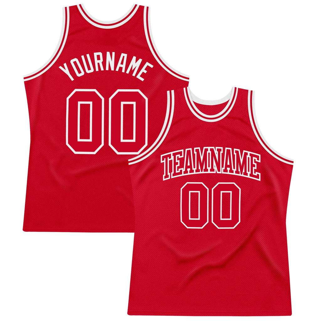 Custom Red Red-White Authentic Throwback Basketball Jersey photo 1