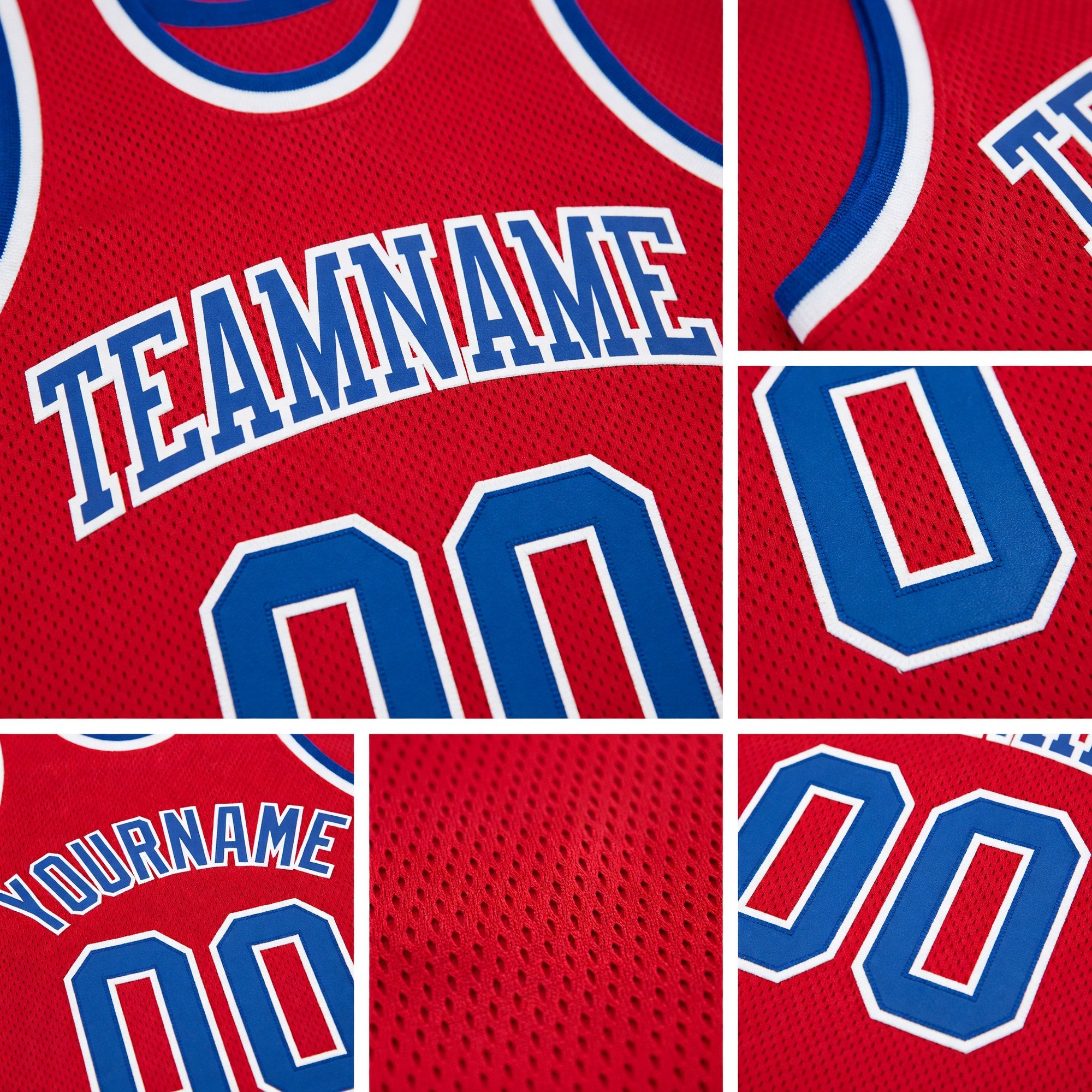 Custom Red Royal-White Authentic Throwback Basketball Jersey detail
