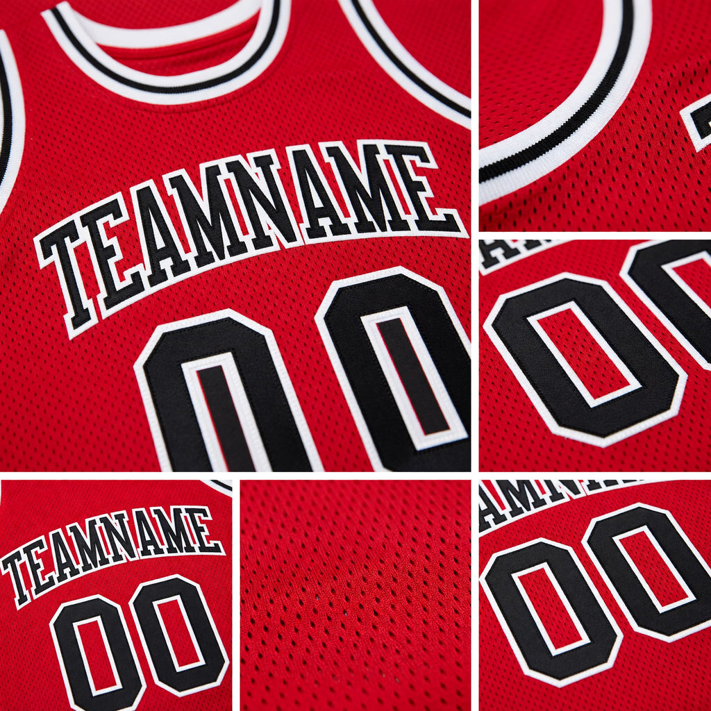 Custom Red Black-White Authentic Throwback Basketball Jersey detail