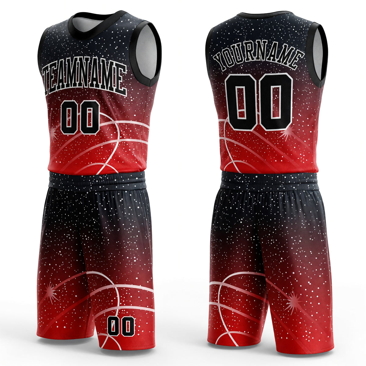 Custom Red Black-White Round Neck Sublimation Basketball Uniform Jersey