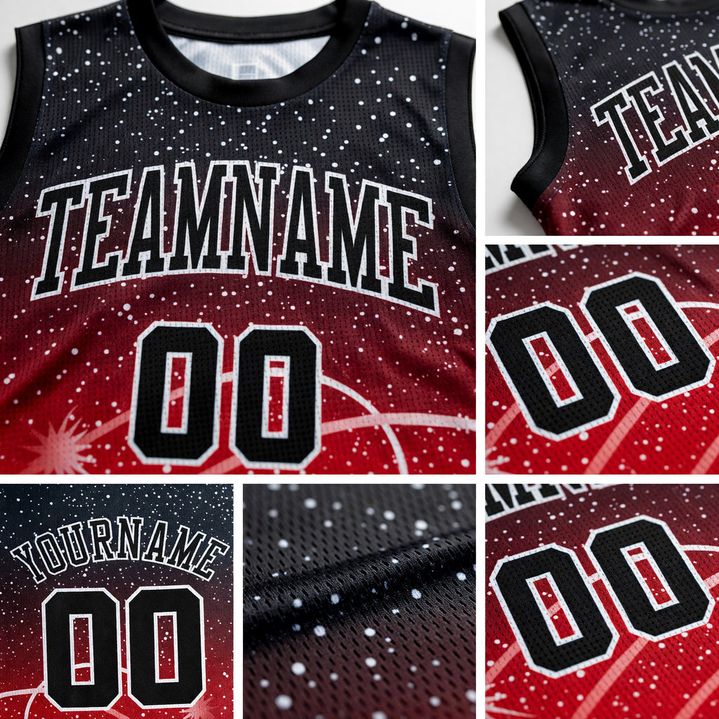 Custom Red Black-White Round Neck Sublimation Basketball Uniform Jersey detail