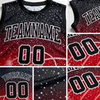 Custom Red Black-White Round Neck Sublimation Basketball Uniform Jersey detail