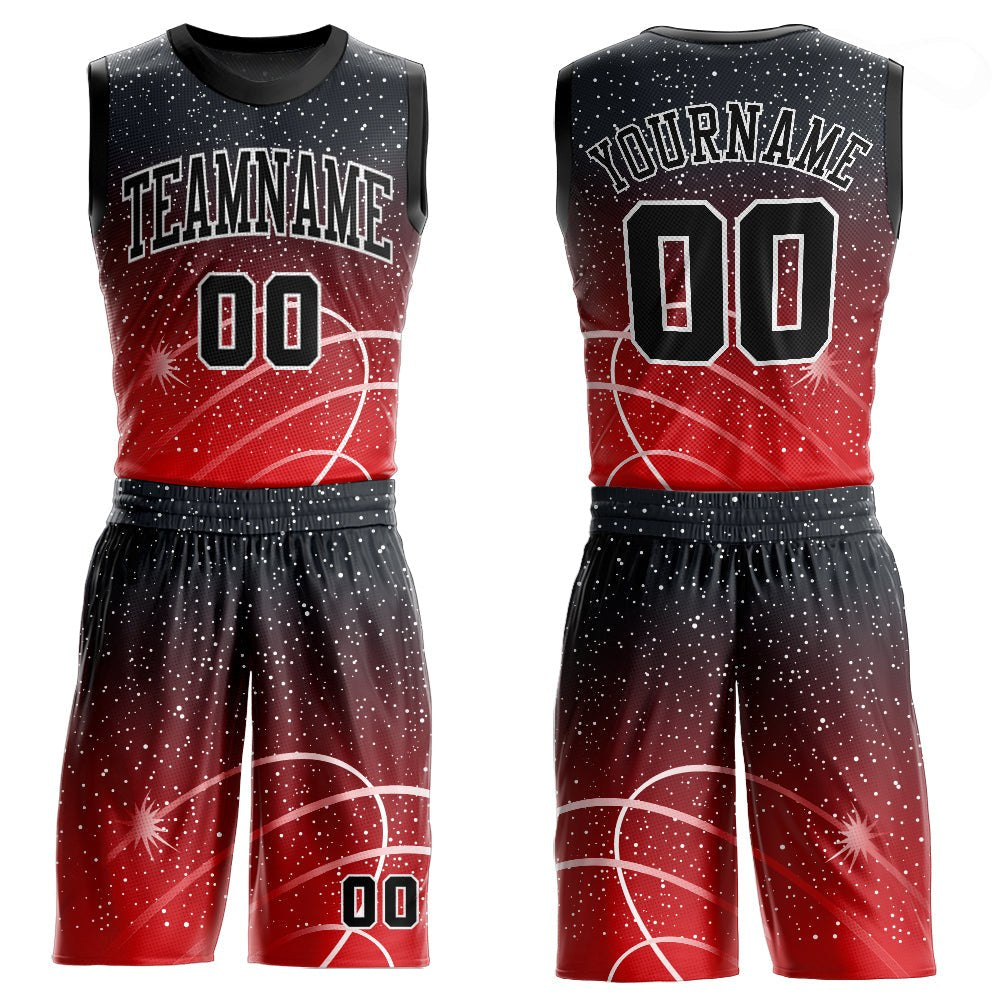 Custom Red Black-White Round Neck Sublimation Basketball Uniform Jersey photo 1