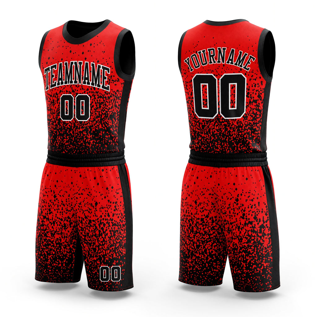 Custom Red Black-White Round Neck Sublimation Basketball Uniform Jersey