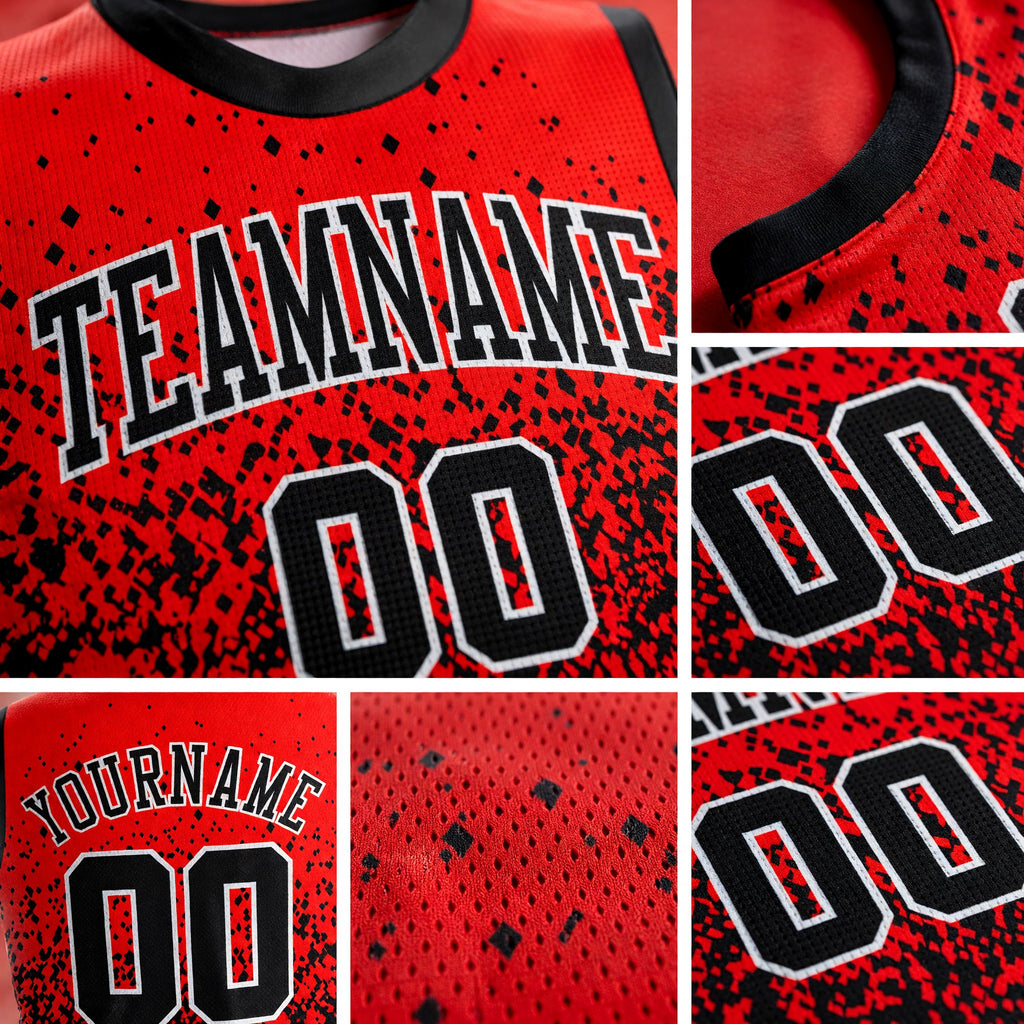 Custom Red Black-White Round Neck Sublimation Basketball Uniform Jersey detail