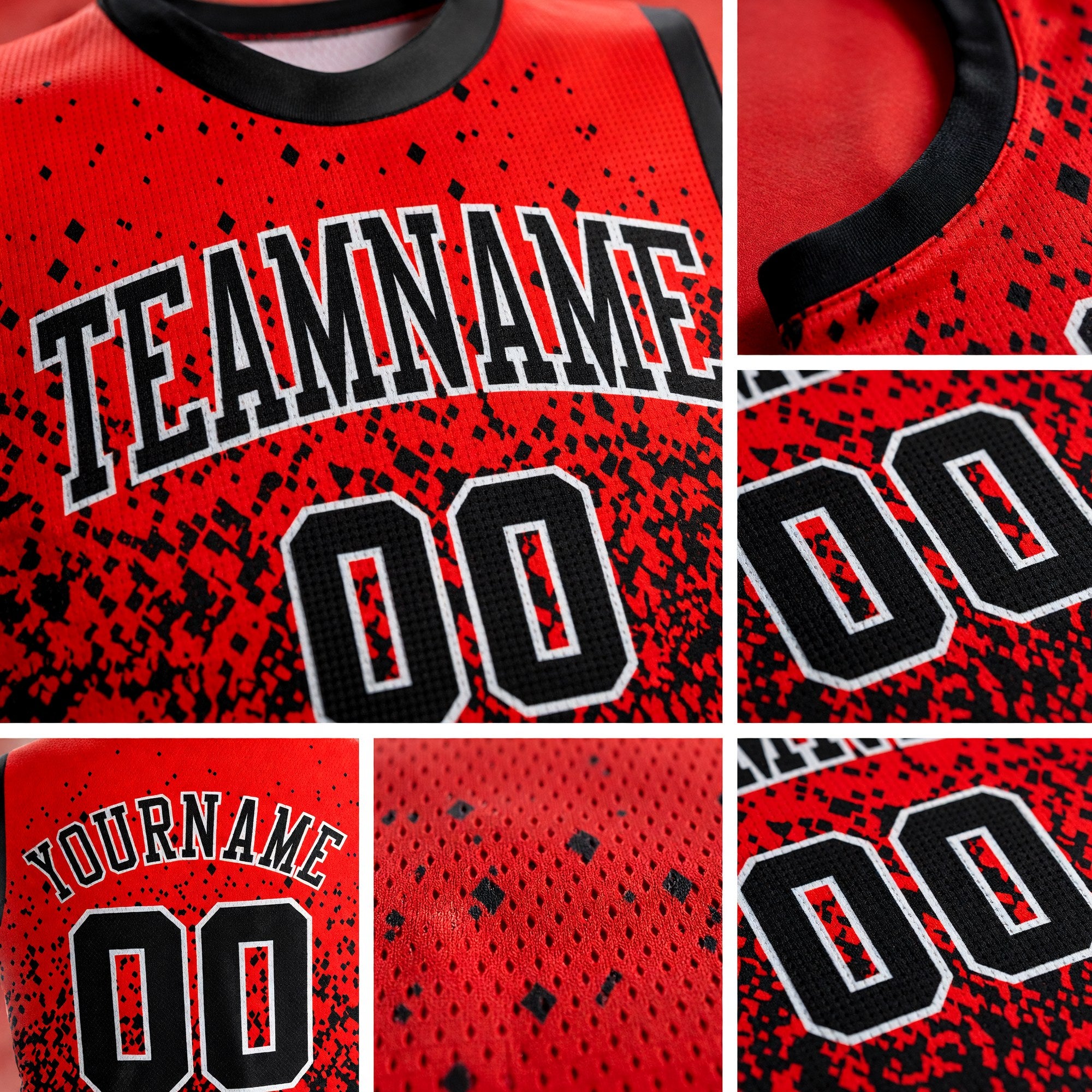 Custom Red Black-White Round Neck Sublimation Basketball Uniform Jersey detail