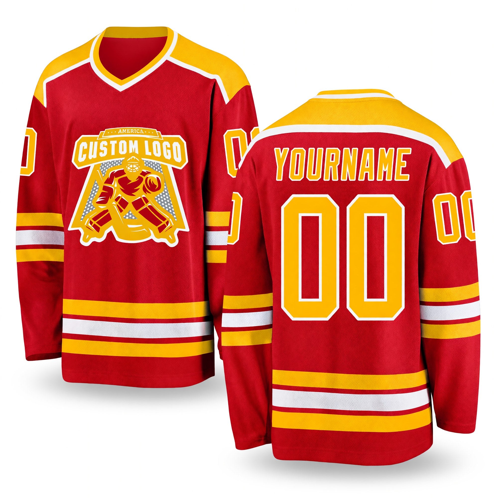Custom Red Gold-White Hockey Jersey