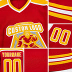 Custom Red Gold-White Hockey Jersey detail