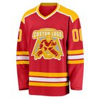 Custom Red Gold-White Hockey Jersey photo 2