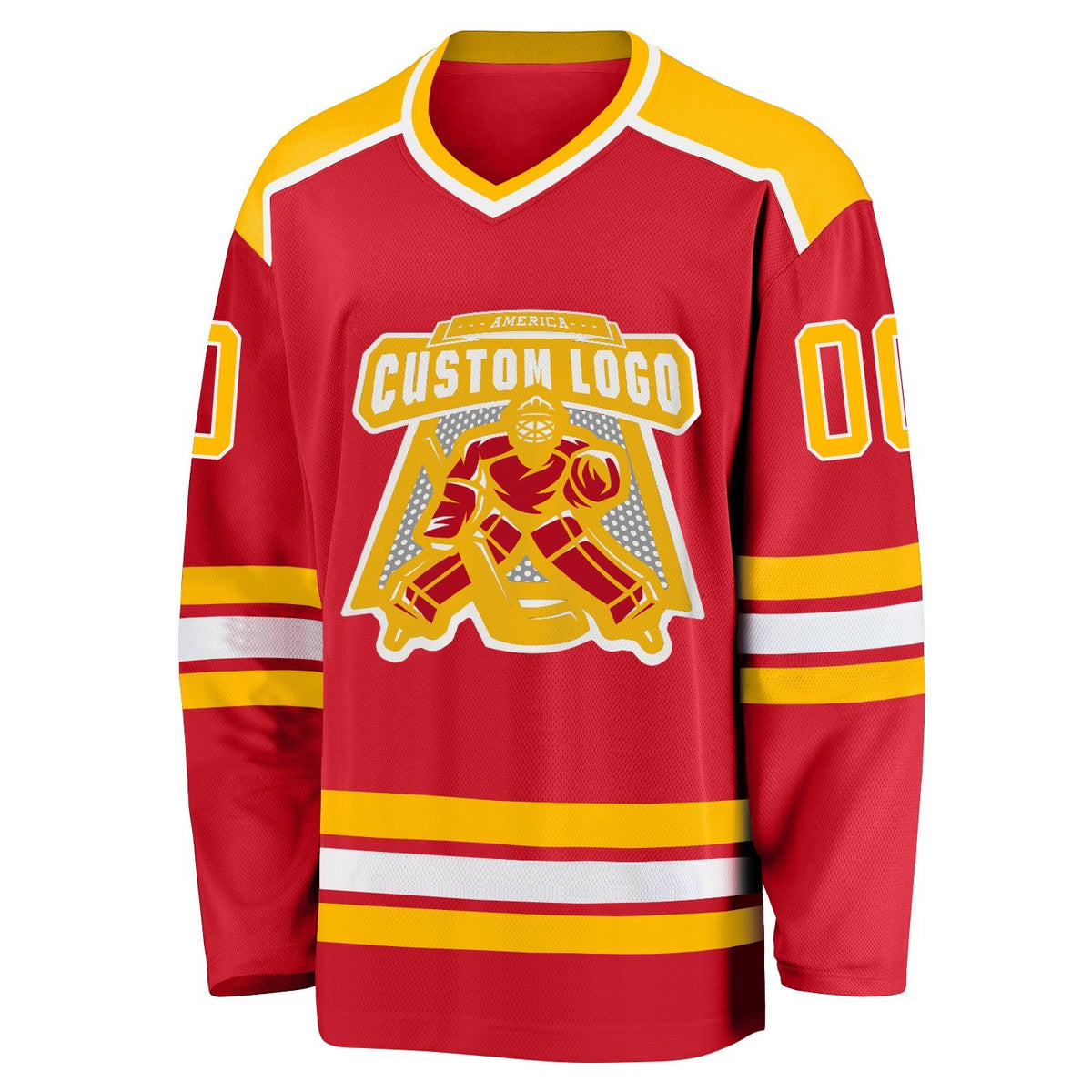 Custom Red Gold-White Hockey Jersey photo 2