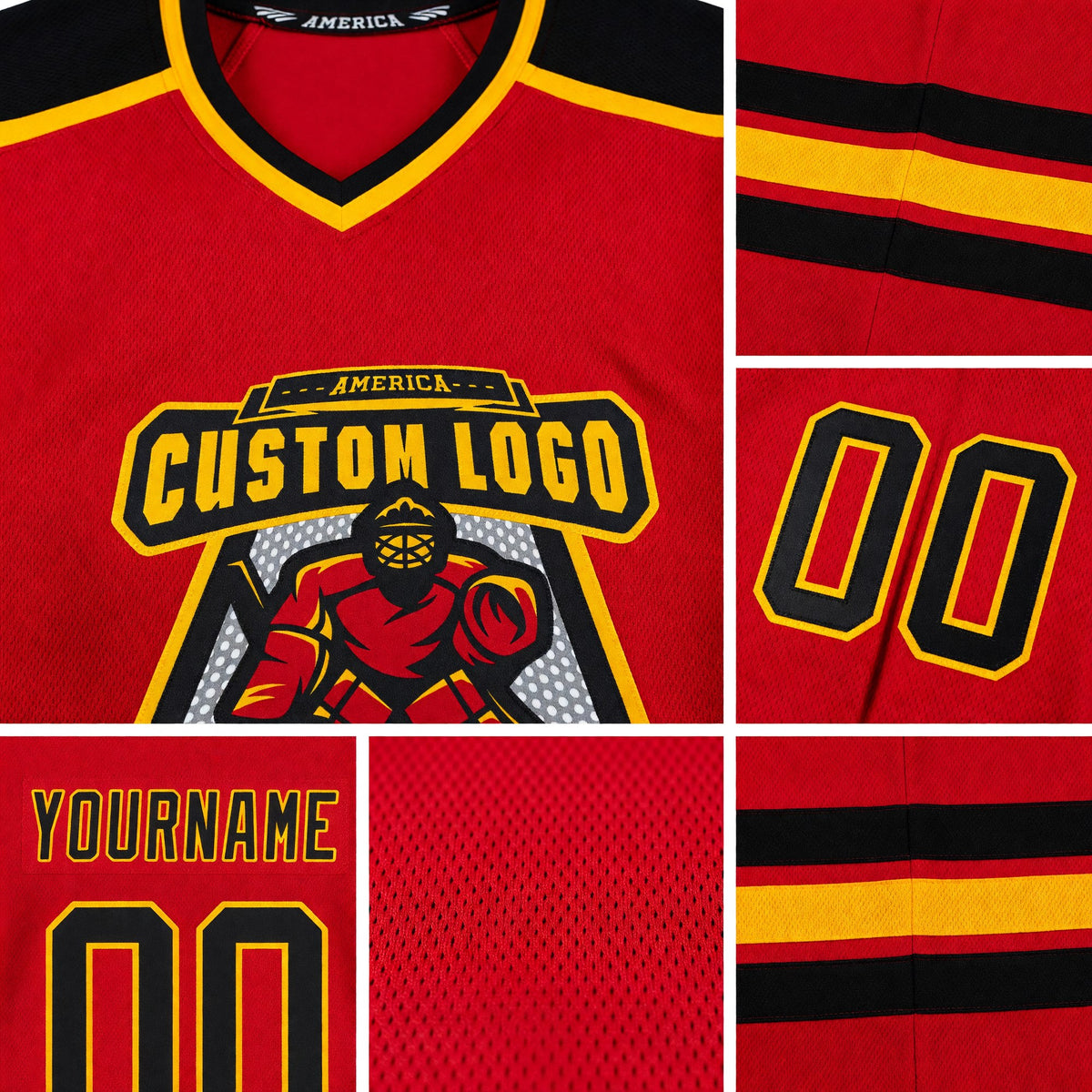 Custom Red Black-Gold Hockey Jersey detail
