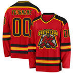 Custom Red Black-Gold Hockey Jersey photo 1