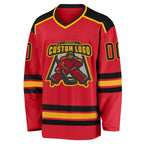 Custom Red Black-Gold Hockey Jersey photo 2