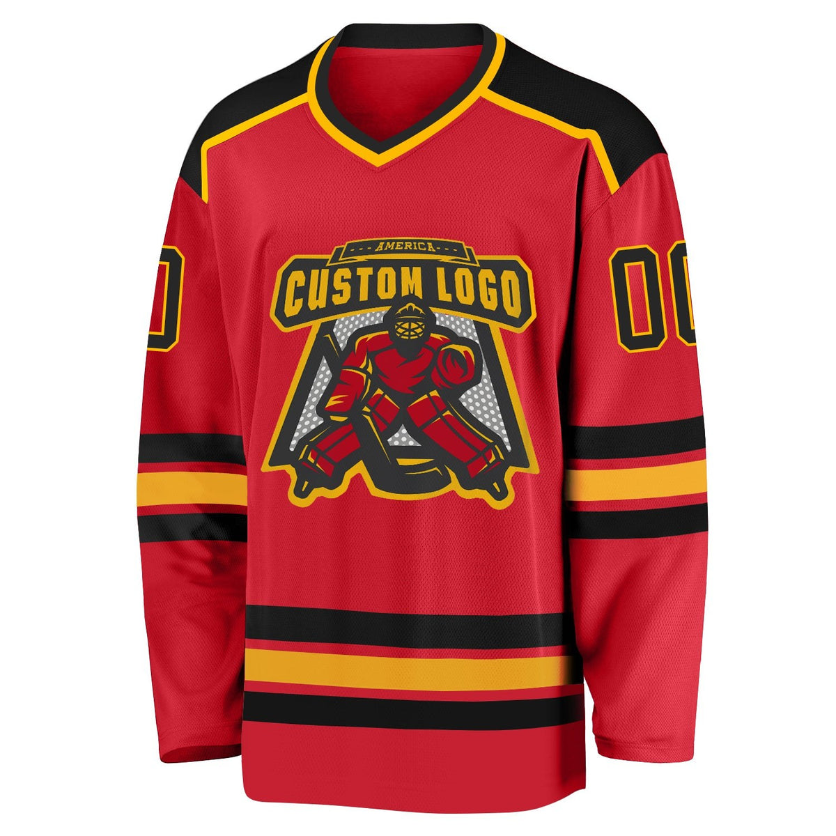 Custom Red Black-Gold Hockey Jersey photo 2