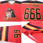 Custom Red Black-Gold Hockey Jersey photo 4