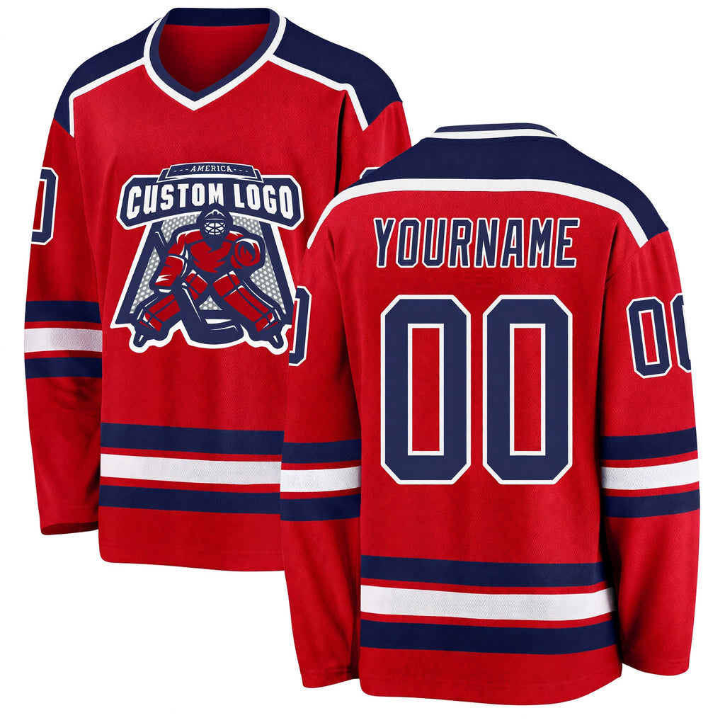 Custom Red Navy-White Hockey Jersey