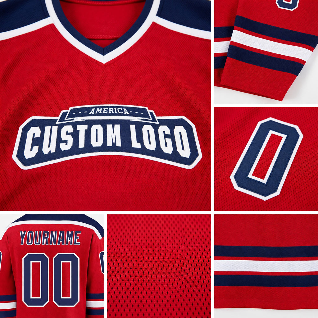 Custom Red Navy-White Hockey Jersey detail