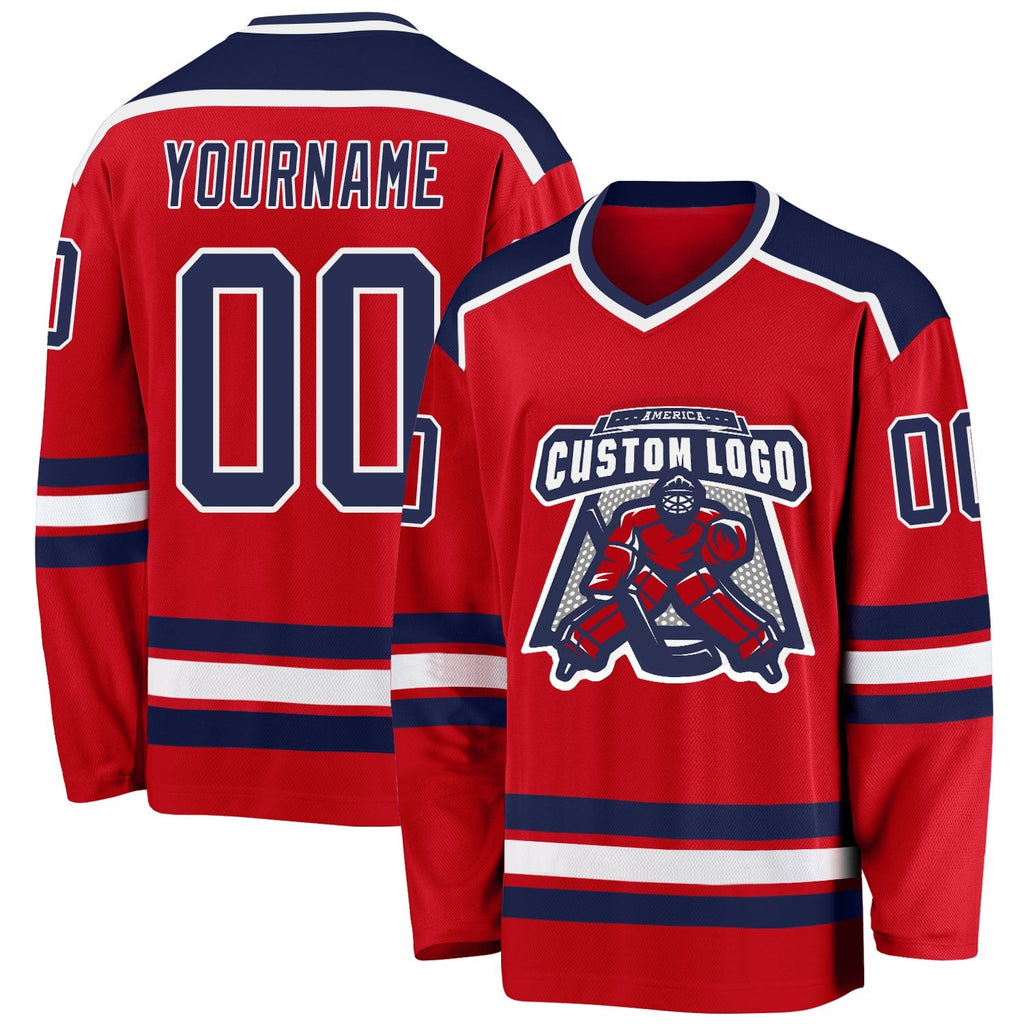 Custom Red Navy-White Hockey Jersey photo 1