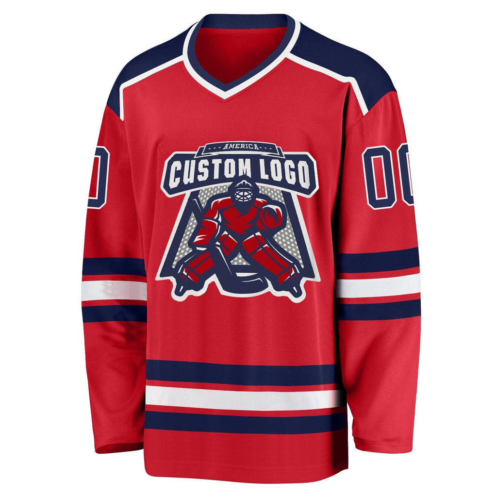 Custom Red Navy-White Hockey Jersey photo 2