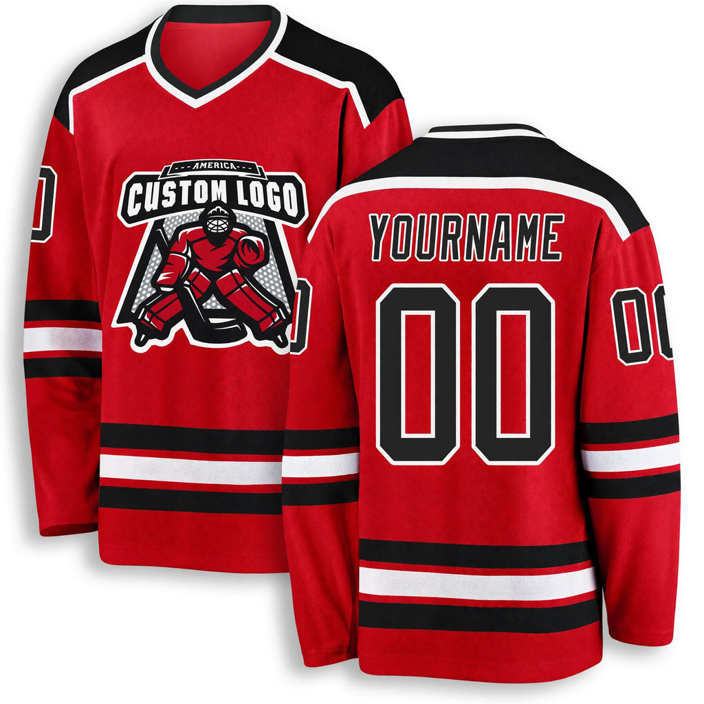 Custom Red Black-White Hockey Jersey