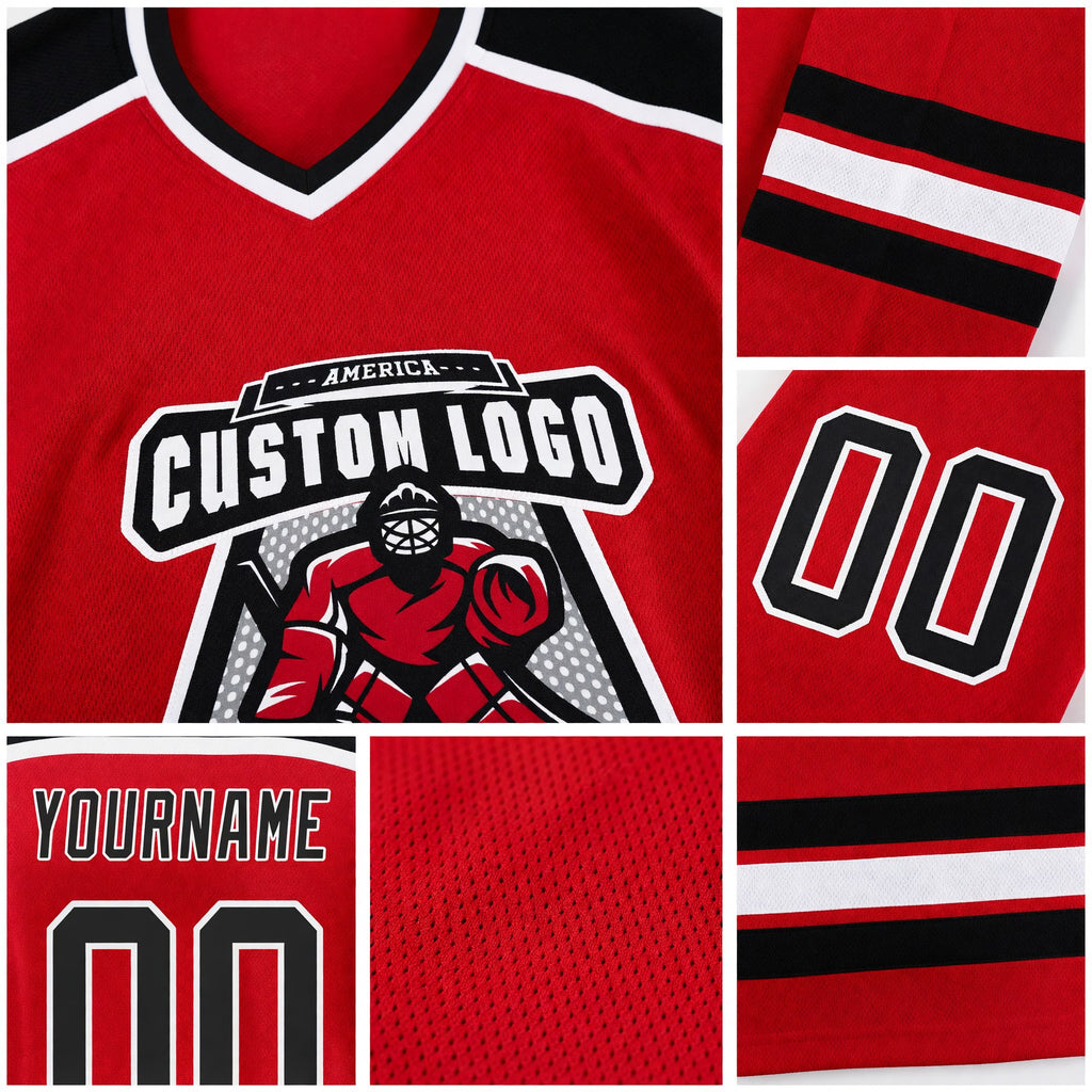 Custom Red Black-White Hockey Jersey detail