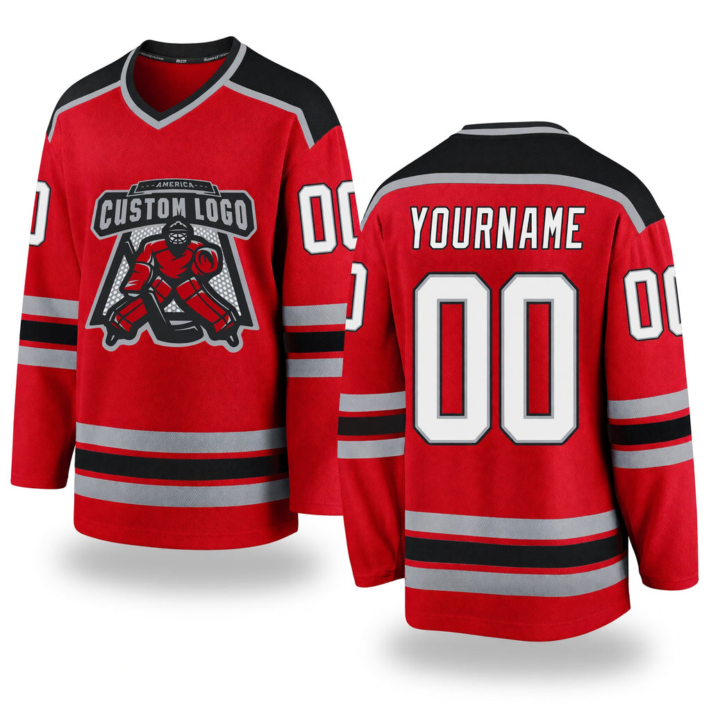 Custom Red White-Black Hockey Jersey