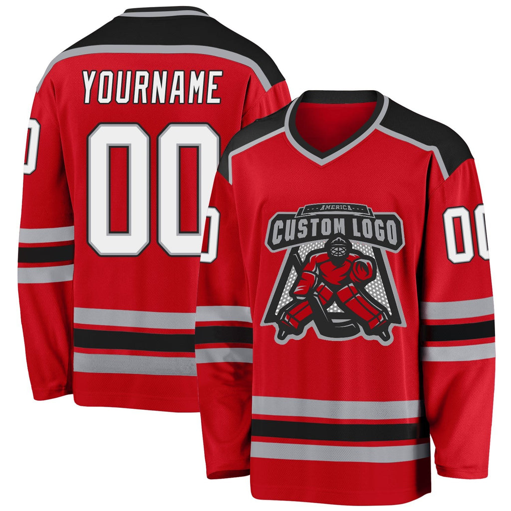Custom Red White-Black Hockey Jersey photo 1