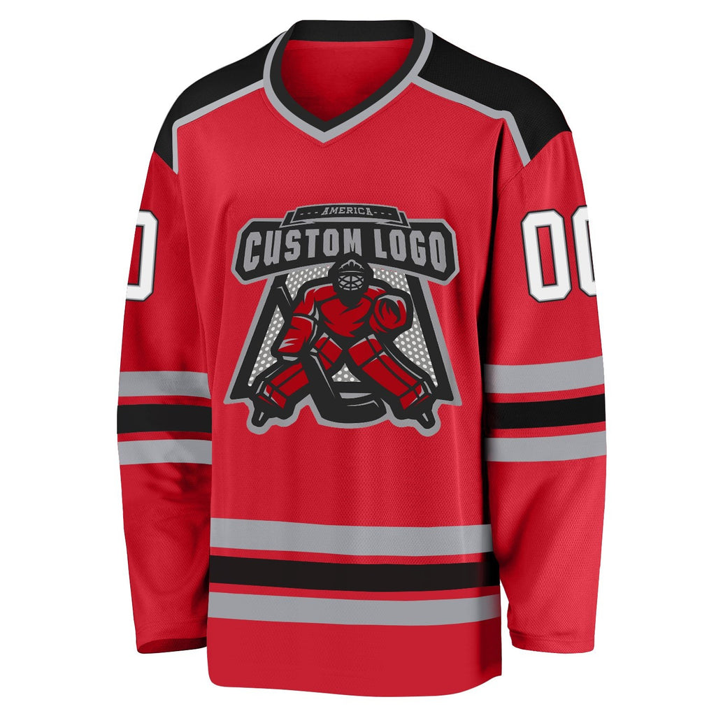 Custom Red White-Black Hockey Jersey photo 2