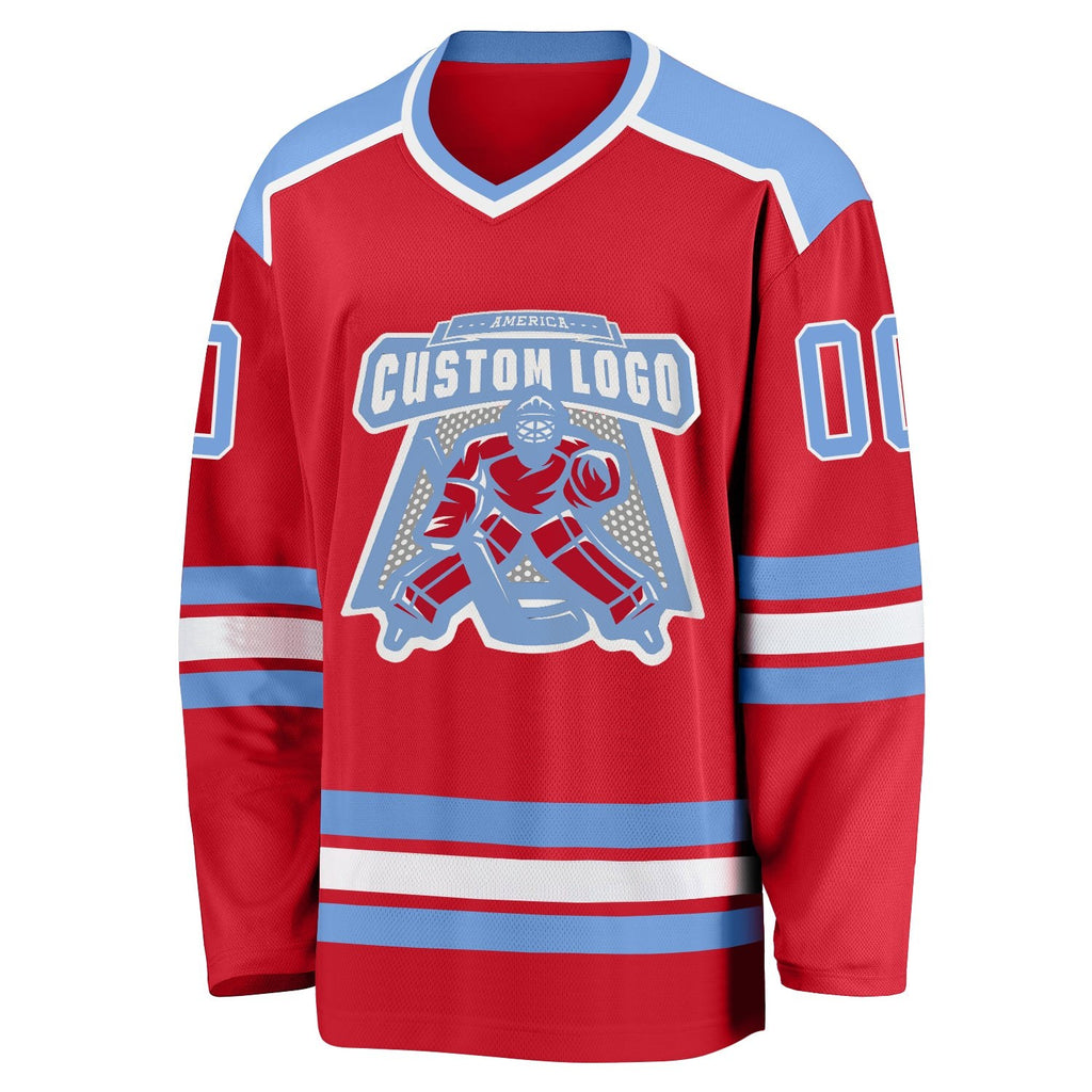 Custom Red Light Blue-White Hockey Jersey photo 2