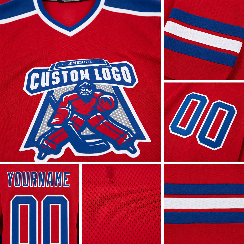 Custom Red Royal-White Hockey Jersey detail