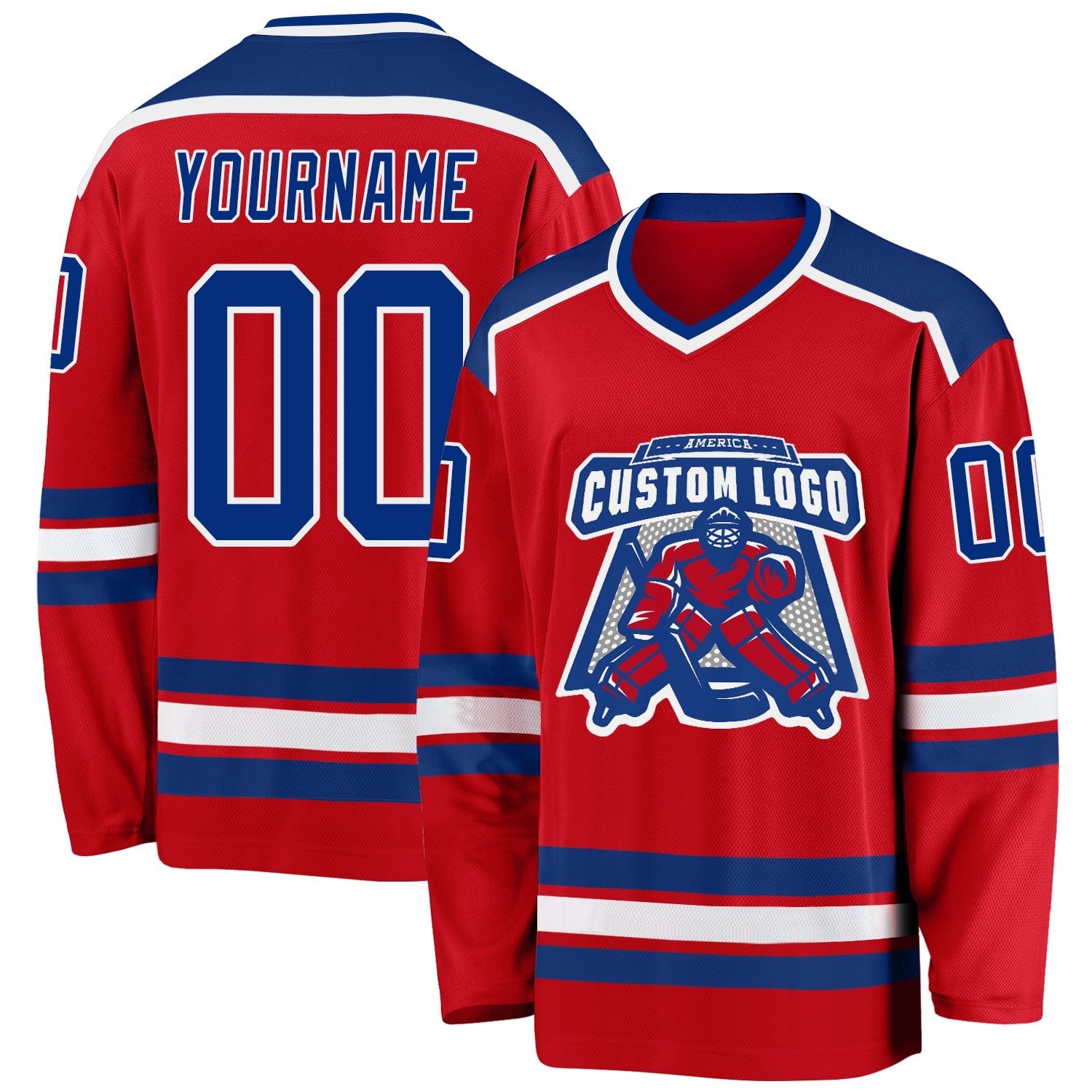 Custom Red Royal-White Hockey Jersey photo 1