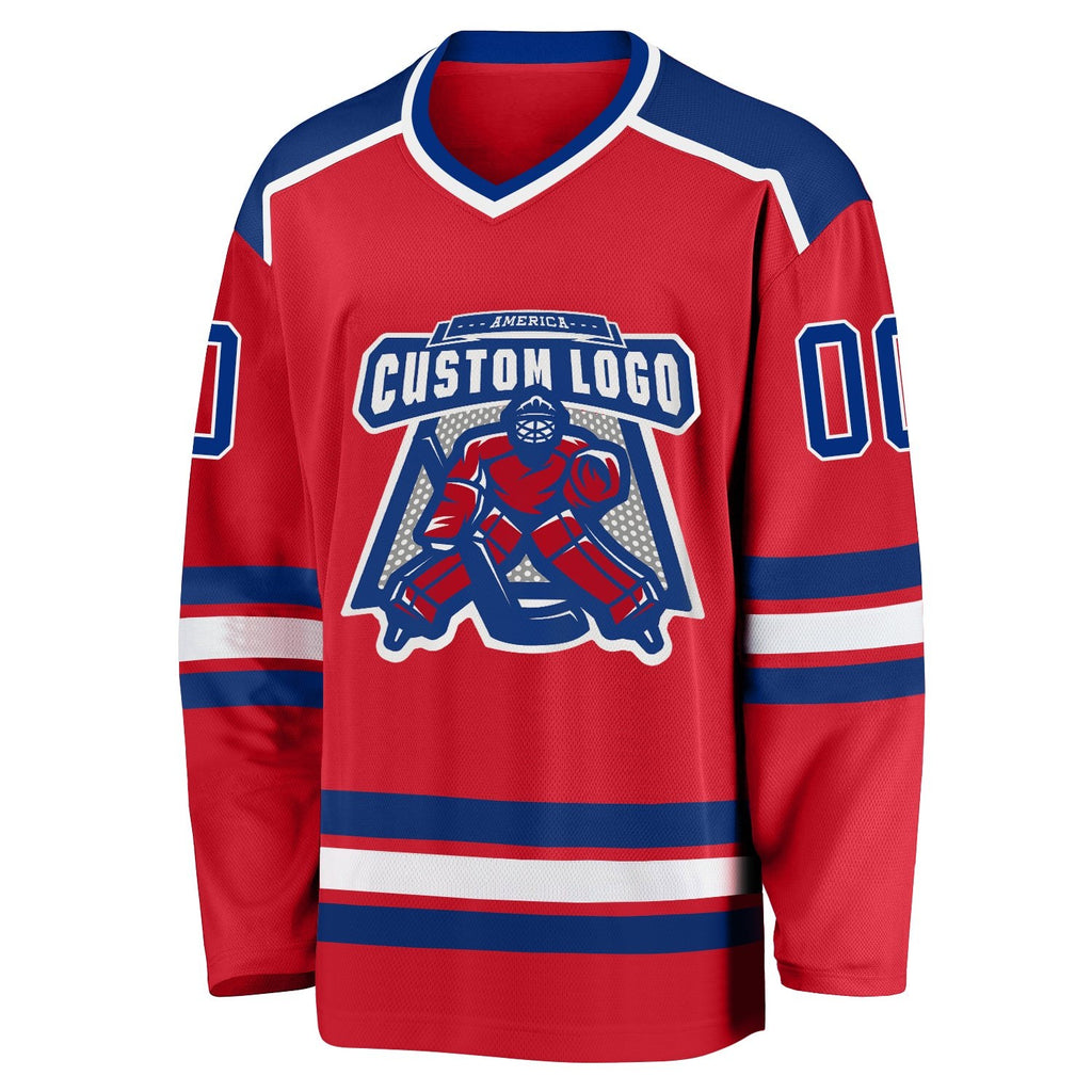 Custom Red Royal-White Hockey Jersey photo 2