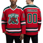 Custom Red Green-White Hockey Jersey worn front and back