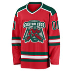 Custom Red Green-White Hockey Jersey photo 2