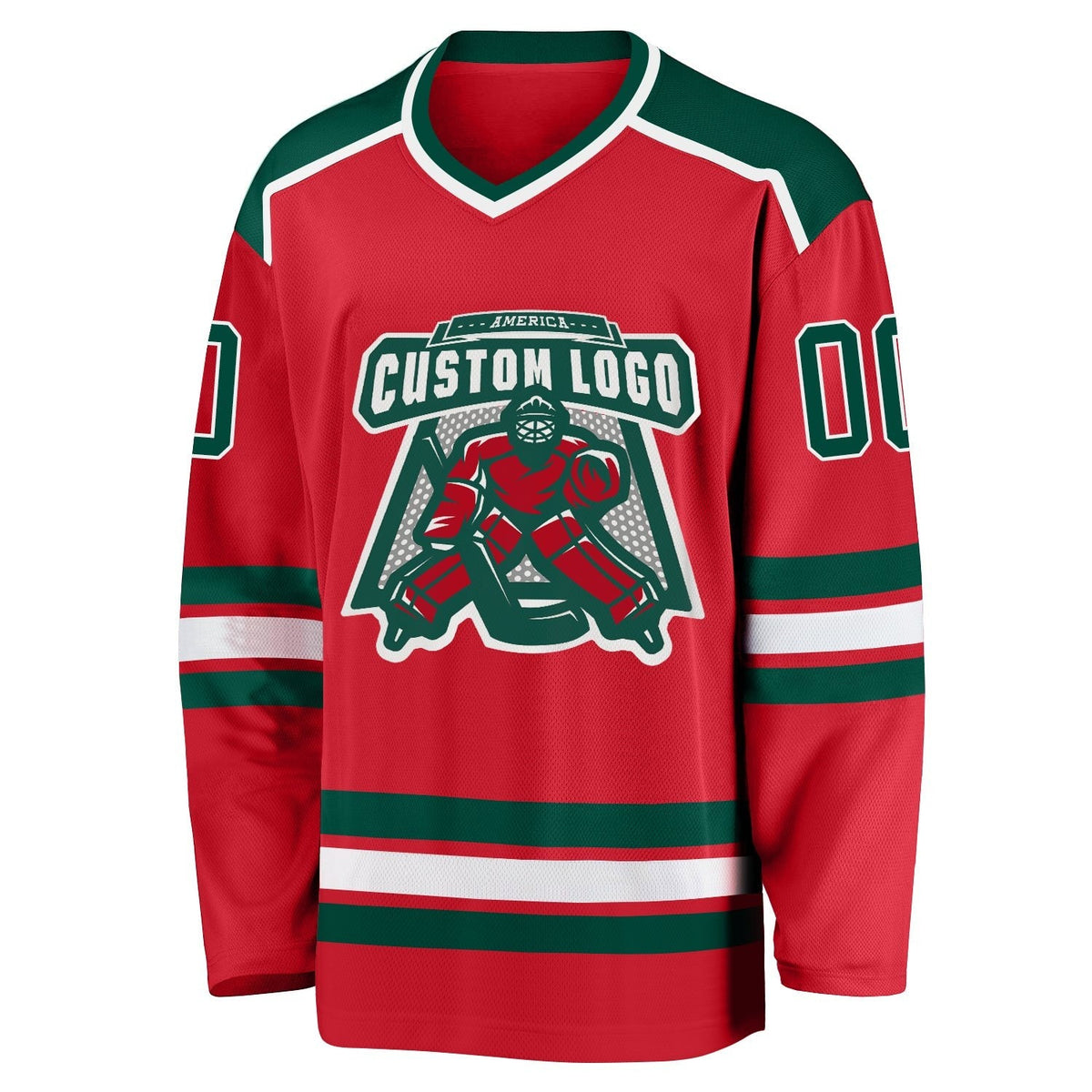 Custom Red Green-White Hockey Jersey photo 2