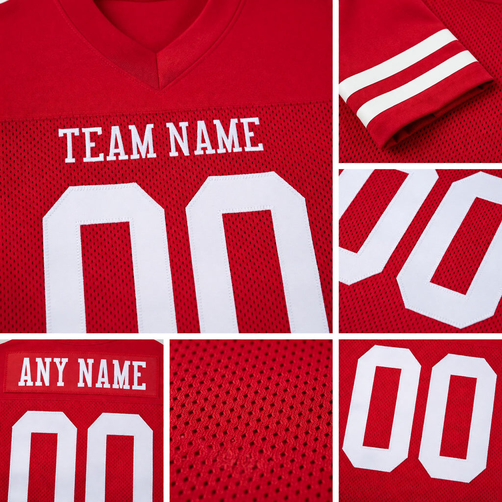 Custom Red White Mesh Authentic Football Jersey detail