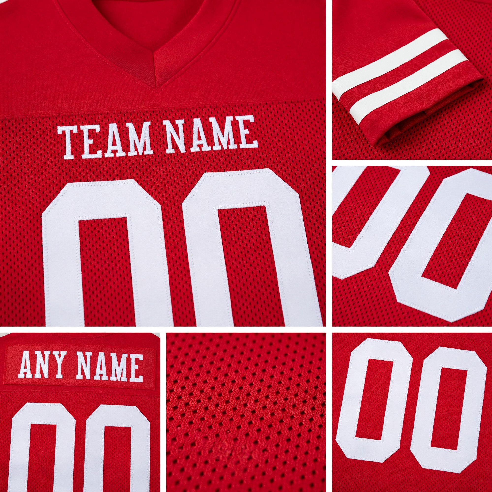 Custom Red White Mesh Authentic Football Jersey detail